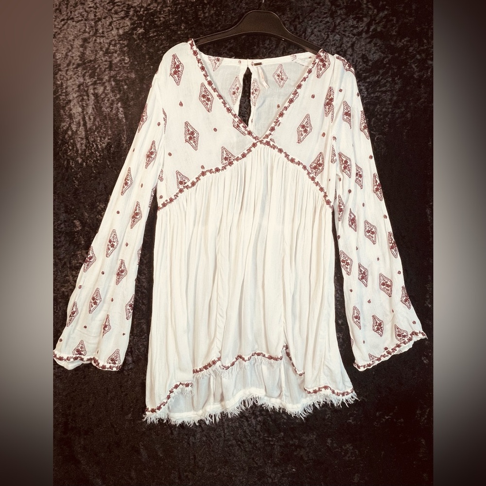 Free People OB475341 Ivory Embroidered Bell Sleeve Top/Tunic Dress, XS